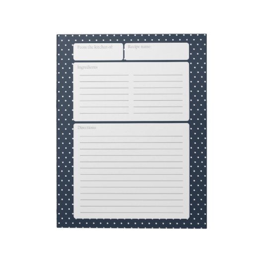 Reecipe Page Navy Blue und Polka Dots Notizblock (Rotiert)