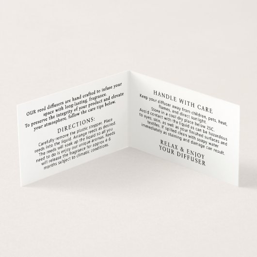Reed Diffuser Packaging Insert Care Reorder Card (Innenseite)