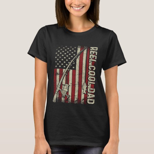 Reel Cool Dad American Flag Fishing Christmas T-Shirt (Vorderseite)