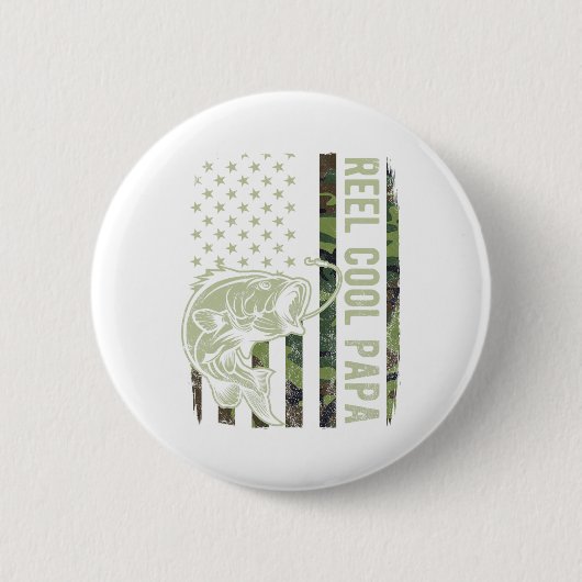 Reel Cool Papa Camouflage American Flag Fathers Da Button (Vorderseite)