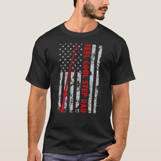 Reel Cool Step Dad Fishing American Flag gift for T-Shirt (Vorderseite)