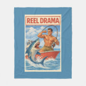 Reel Drama Shark Fisherman | Funny Retro Fishing Fleecedecke (Vorderseite)