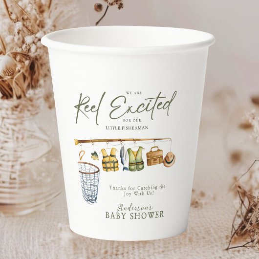 Reel Excited Fishing Baby Boy Shower Party Pappbecher