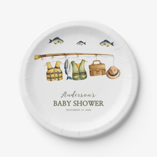 Reel Excited Little Fisherman Baby Shower Pappteller (Vorderseite)