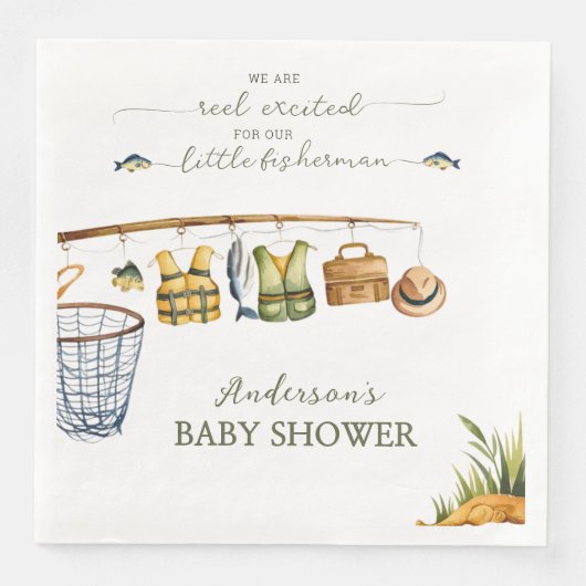 Reel Excited Little Fisherman Fishing Baby Shower  Serviette (Vorderseite)