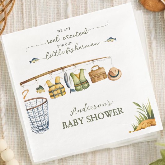 Reel Excited Little Fisherman Fishing Baby Shower Serviette