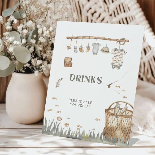 Reel Fun Fishing Baby Shower Drinks Schild