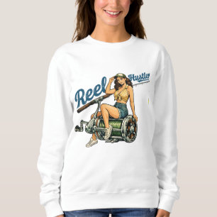 Reel Hustler Retro Angelinnen Pin-Up die Fischen  Sweatshirt