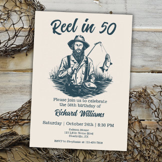 Reel in 50 Vintagen Fisherman am 50. Geburtstag de Einladung