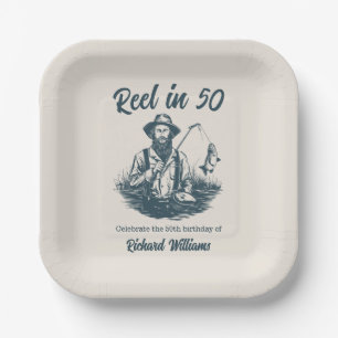 Reel in 50 Vintagen Fisherman am 50. Geburtstag de Pappteller