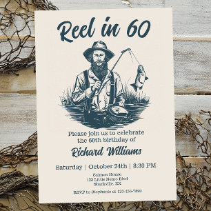 Reel in 60 Vintag Fisherman am 60. Geburtstag des Einladung