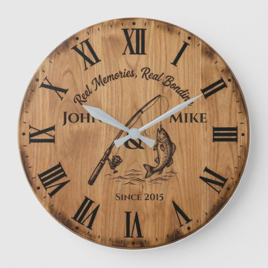 Reel Memories Real Bonding | Custom Fishing  Große Wanduhr (Vorderseite)