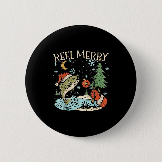 Reel Merry Christmas Fishing Funny Hook B Fi-shirt Button (Vorderseite)