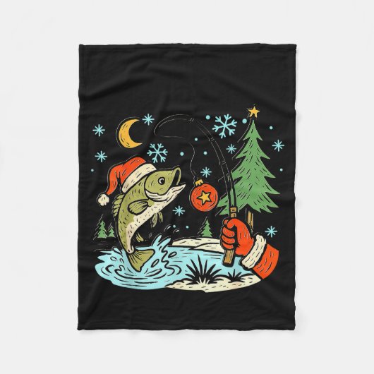 Reel Merry Christmas Fishing Funny Hook B Fi-shirt Fleecedecke (Vorderseite)