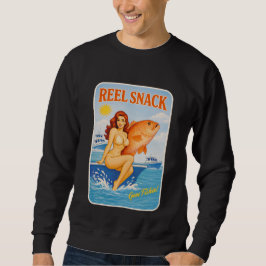 Reel Snack Funny Retro Pinup Snapper Fishing Boat Sweatshirt