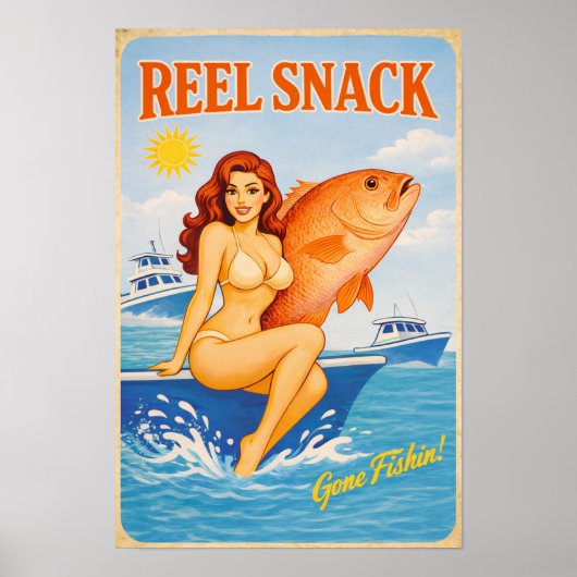 Reel Snack Retro Pin-Up | Red Snapper Fishing Boat Poster (Vorne)