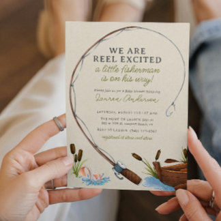 Reel spannende Fisherman Watercolor Babydusche Einladung