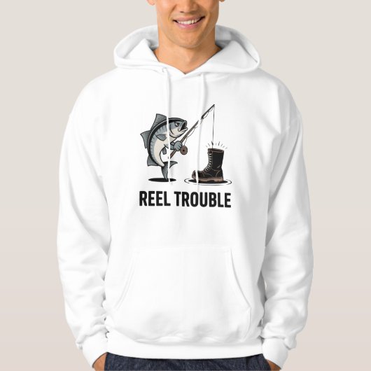 Reel Trouble – Fishing Fail with Angry Fish & Boot Hoodie (Vorderseite)