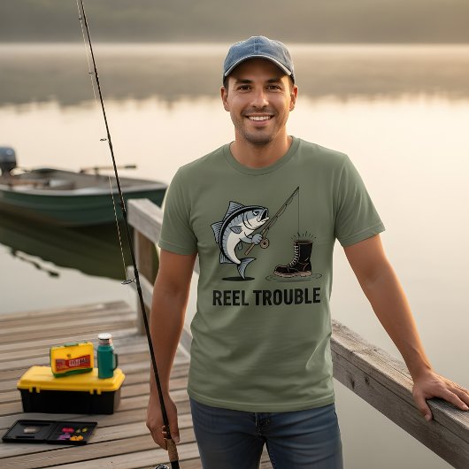 Reel Trouble – Funny Fishing Cartoon Design T-Shirt