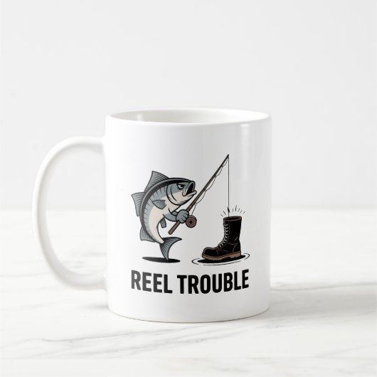 Reel Trouble Mug – Funny Fishing Gift for Anglers Kaffeetasse (Links)