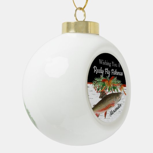 Reely Fishing Fishmas Fischen Weihnachtsherz Ornam Keramik Kugel-Ornament (Links)