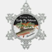 Reely Fishing Fishmas Fischen Weihnachtsherz Ornam Schneeflocken Zinn-Ornament (Vorderseite)