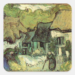 Reetgedeckte Cottages in Jorgus von Vincent van Go Quadratischer Aufkleber