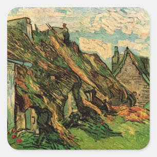Reetgedeckte Sandstein-Cottages von Vincent van Go Quadratischer Aufkleber
