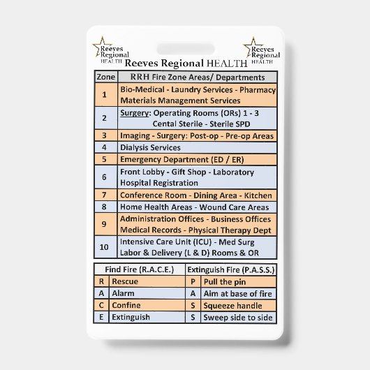Réeves Regional Health Fire Zones Ausweis (Vorderseite)
