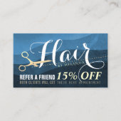 Referat zum Friseur Blue Gold Scissor Empfehlungskarte (Vorderseite)