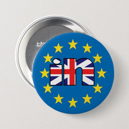 Referendum StrongerIn BRITISCHE Flagge "in" auf EU Button (Vorne & Hinten)