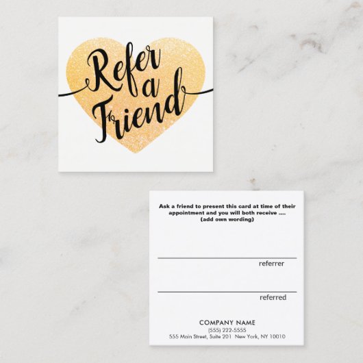 Referenz für Goldene Glitzer-Herzkalligraphie Empfehlungskarte (Vorne/Hinten)