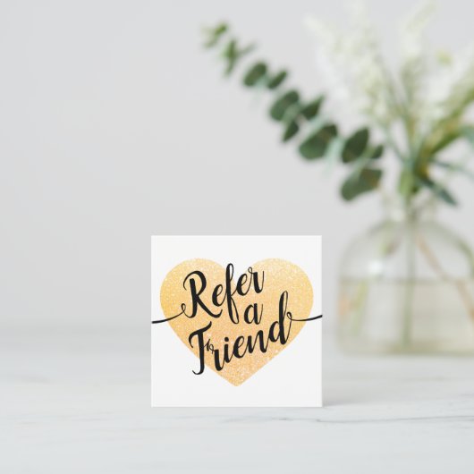 Referenz für Goldene Glitzer-Herzkalligraphie Empfehlungskarte (Stehend Vorderseite)