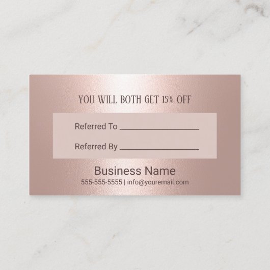 Referenz für moderne Rose Gold Glitzer Typografie Empfehlungskarte (Rückseite)