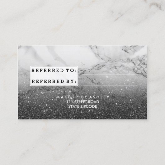 Referenz moderne Typografie schwarzer Glitzer Marm Empfehlungskarte (Rückseite)