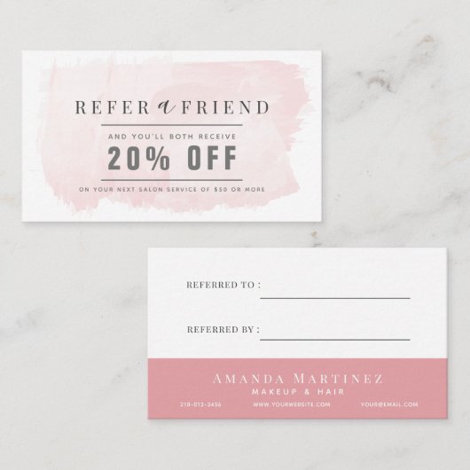 Referenz zum eleganten, rosa Aquarellsalon Visitenkarte (Vorne/Hinten)