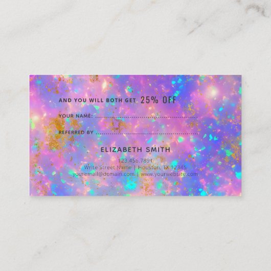 Referenz zum Golden Diamond Fire Opal Stone Visitenkarte (Rückseite)