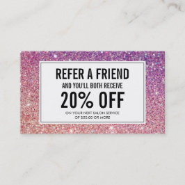 Referenzen mit Lila/rosa Glitzer Salon Empfehlungskarte