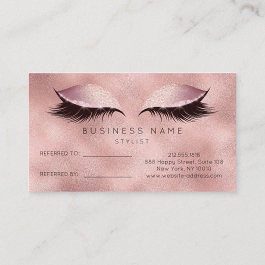 Referenzkarte des Salons Rosa Rose Makeup Lashes G Empfehlungskarte (Rückseite)