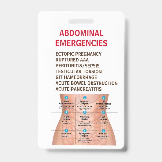 Referenzkarte für ABDOMINALE NOTFALLEN - Doppelsei Ausweis (Vorderseite)