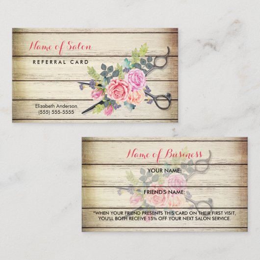 Referenzkarte für bezaubernde Holzscheren und Rose Empfehlungskarte (Vorne/Hinten)