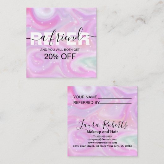 Referenzkarte für Chic pink Regenbogen unicorn-Mar Empfehlungskarte (Vorne/Hinten)