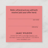 Referenzkarte für das Minimalistische Light Coral Empfehlungskarte (Rückseite)