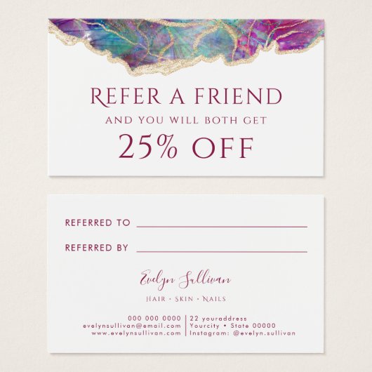 Referenzkarte für die Fuchsia aquamarine Opal (Vorne & Hinten)