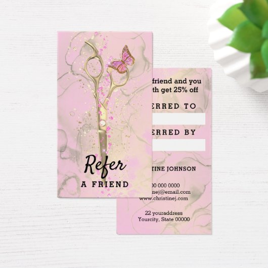 Referenzkarte für die Haarstylistin Goldschere (Schreibtisch)