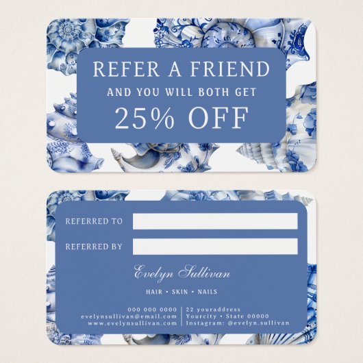 Referenzkarte für elegante blaue Muscheln (Vorne & Hinten)