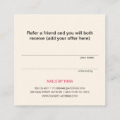 Referenzkarte für Girly Manicurist Nails Typografi Quadratische Visitenkarte (Rückseite)