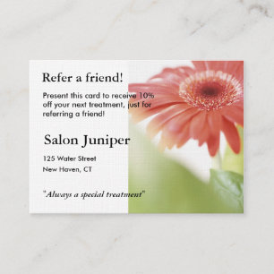 Referenzkarte mit rosa gerbera daisy empfehlungskarte