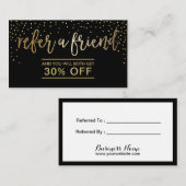 Referenzkarte | Moderne Black & Gold Confetti Empfehlungskarte (Vorne/Hinten)