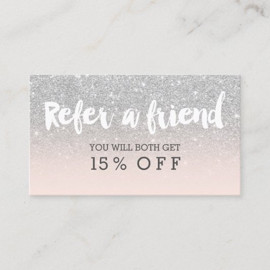 Referenzkarte Moderne Typografie blush silber Empfehlungskarte (Vorderseite)